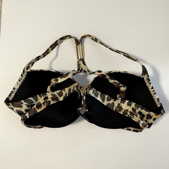 Victoria's Secret Bikini Top Womens 38C Brown Animal Print Bombshell Padded - Picture 5 of 11
